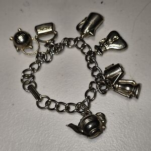 Silver Tone Metal Coffee Pot Teapot Lantern Money Bag Watering Can Bracelet